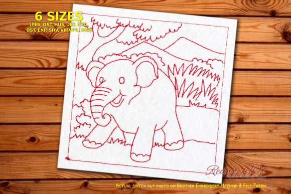 Baby Elephant in Jungle Redwork Review
