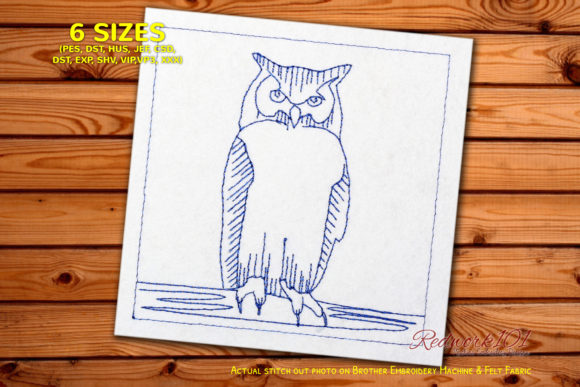 Great Horned Owl on a Tree Redwork Review